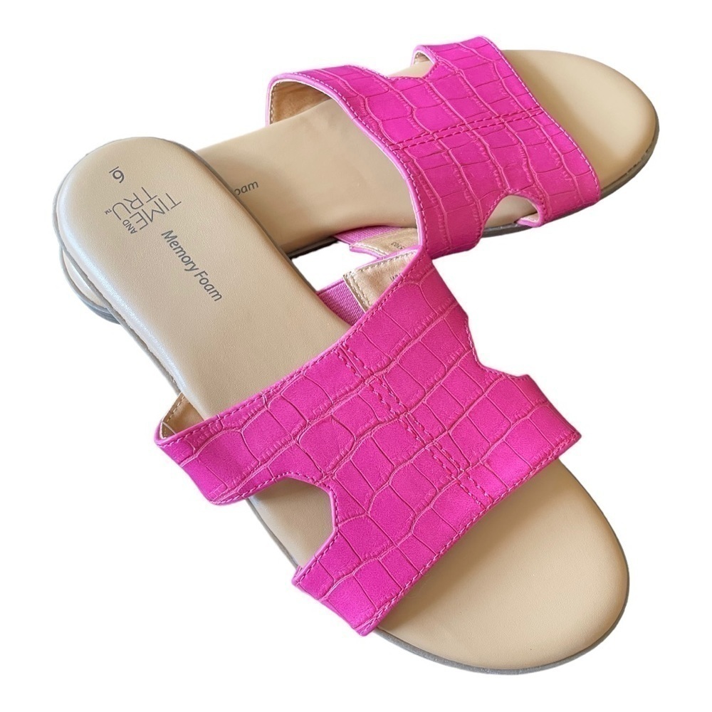 New Time and Tru Sz 6 Pink Slip On Slide Sandal Mule Memory Foam Women